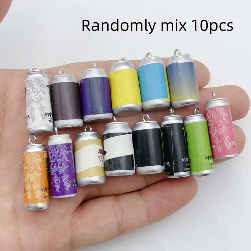 Jewelry Making Charms - 10個入り ミニチュア シミュレーション飲料缶 レジンチャーム カラフルな模造ドリンクボトルペンダント DIY
