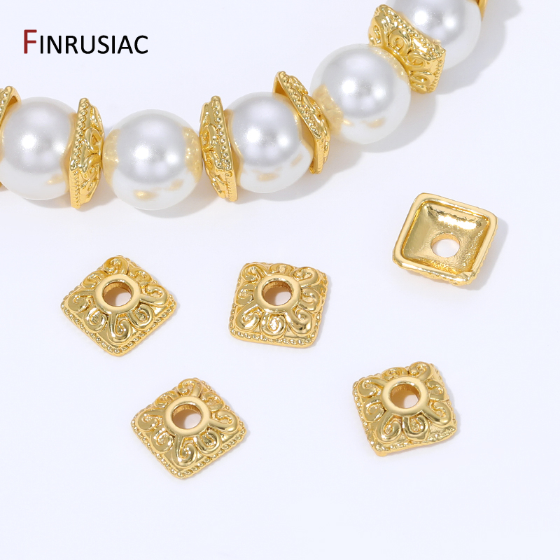 Bead Cap Flower - 18K金メッキ真鍮製スクエアビーズエンドキャップ（ジュエリー用）、7mmフラワービーズキャップ（DIYブレスレットネックレス製作アクセサリー用）