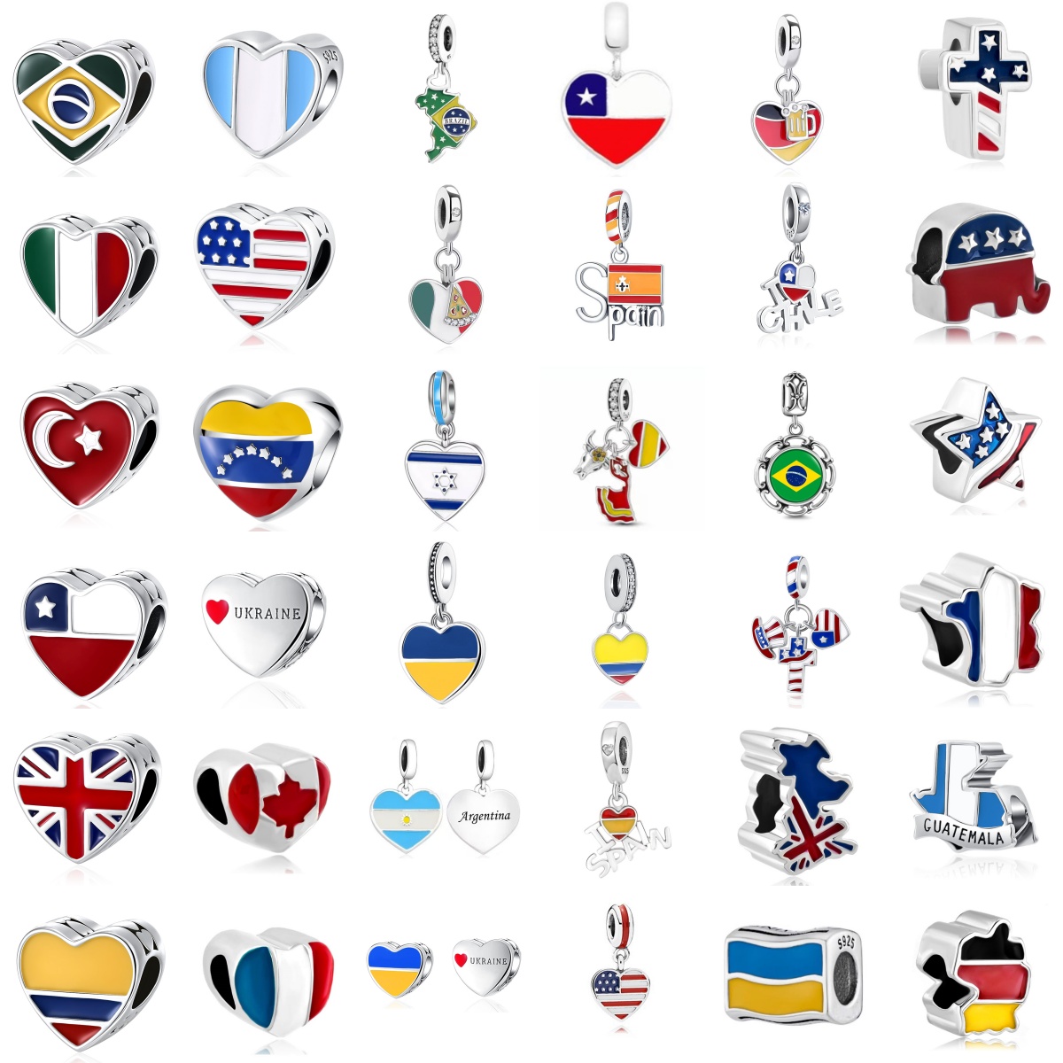 Jewelry Making Uk - 2026年オリジナル925シルバーフラッグシリーズチャーム、米国、英国、イタリア、ブラジル、ウクライナ、ビーズブレスレットチャーム、女性用DIYジュエリーギフト