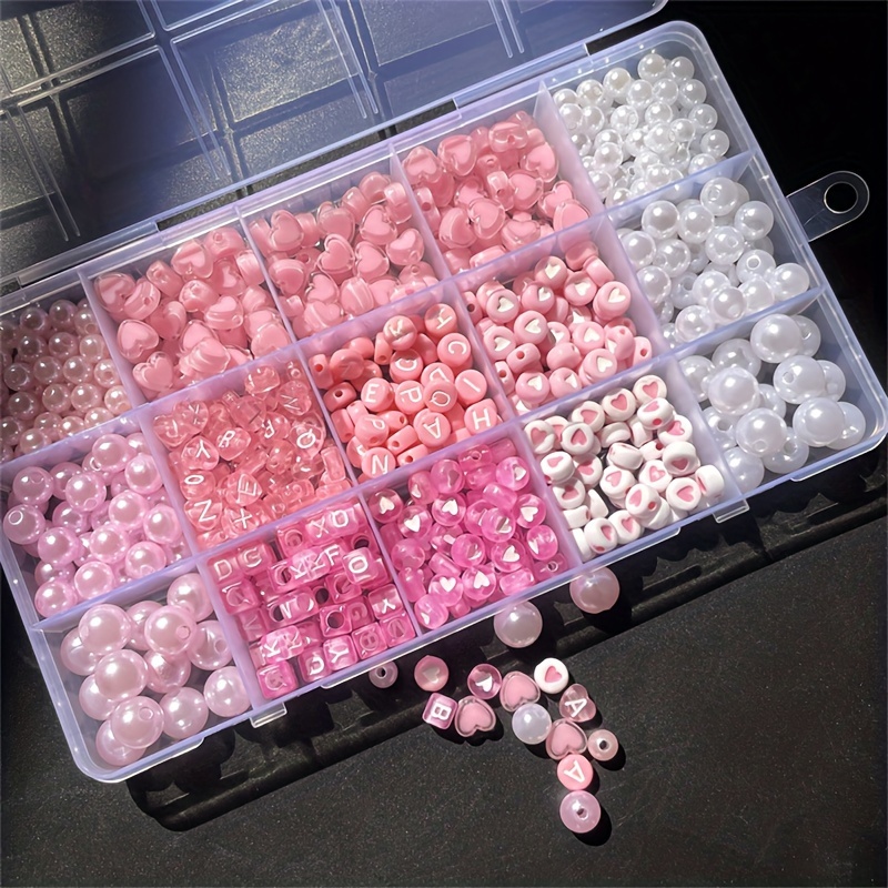 Jewelry Making Box - 10個入りピンクアルファベットボックス、アクリルビーズ、手作りジュエリーメイキングキット、DIY各種ジュエリーメイキングセット。