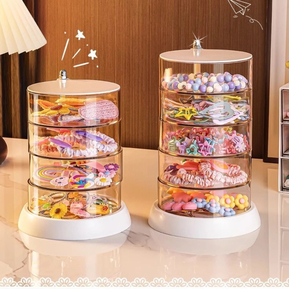 Jewelry Making Box - 360度回転式クリアヘアアクセサリーオーガナイザー、コンパクトプラスチック収納ボックス、多層デスクトップディスプレイケース（女の子用ジュエリー）