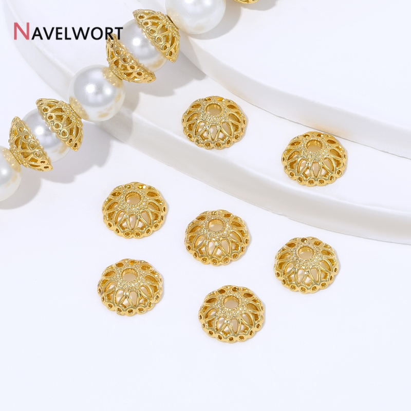 Bead Cap Flower - 18K金メッキ真鍮製9mmフラワービーズキャップ（ジュエリー用）、中空丸型ビーズエンドキャップ（DIYアクセサリー用）