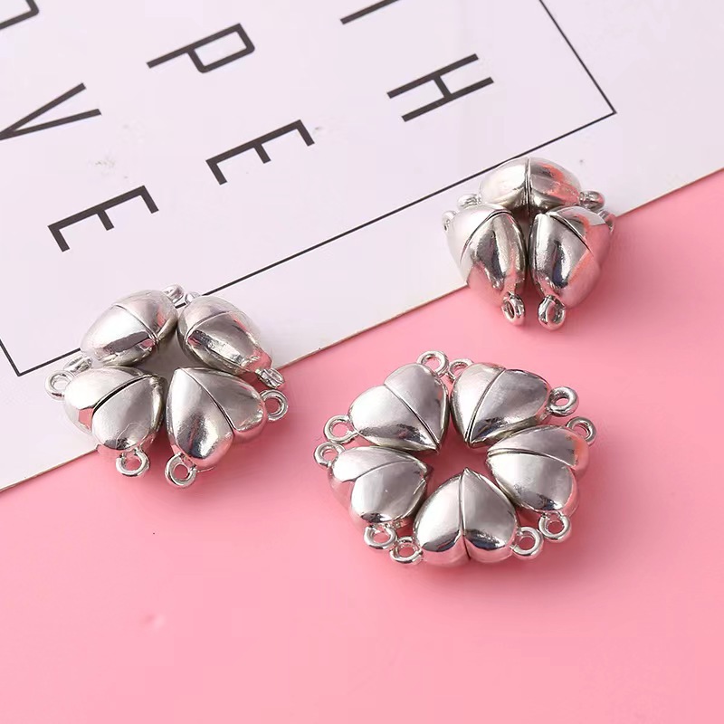 Jewelry Making For Couples - 5 ペアラブハート磁気接続クラスプ金属マグネットチャームエンドキャップ DIY ジュエリー作成カップルブレスレットネックレス