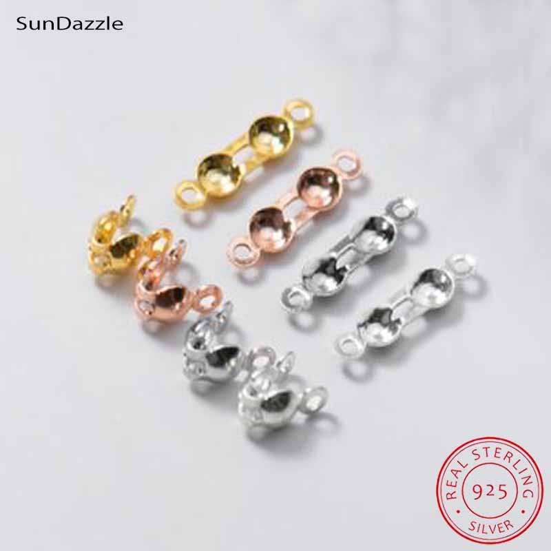 Jewelry Making School - 4個入り 本物の純銀925製 クロージャーエンドビーズ クラスプ クリップ ゴールドクリンプコネクター