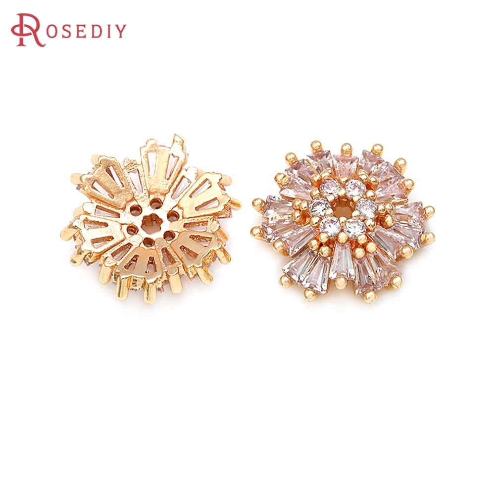 Bead Cap Flower - 18K ゴールドカラー真鍮ジルコンフラワービーズキャップネックレスイヤリング高品質 Diy ジュエリーアクセサリージュエリー作成材料