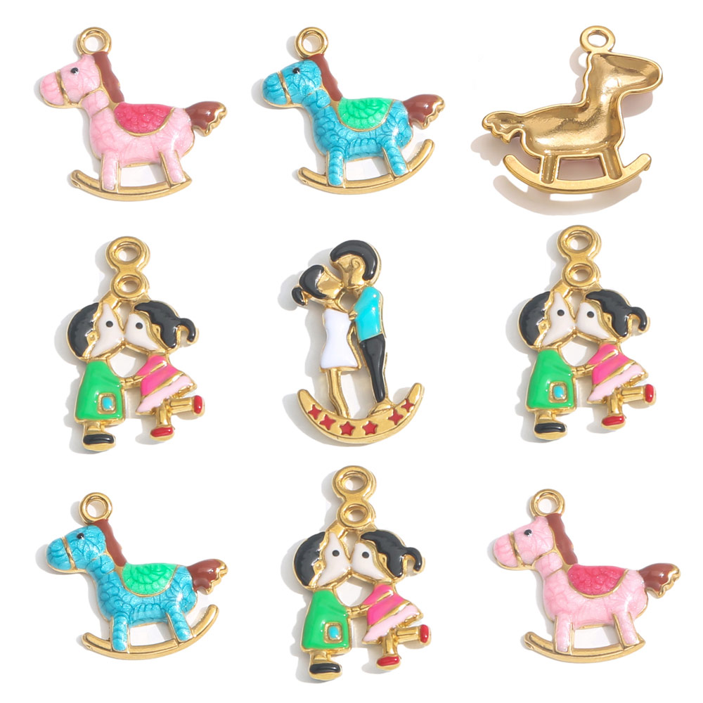 Jewelry Making For Couples - 2 個ステンレス鋼チャームカップルピンクエナメルゴールドメッキ DIY ブレスレットイヤリングジュエリーメイキング材料アクセサリー卸売