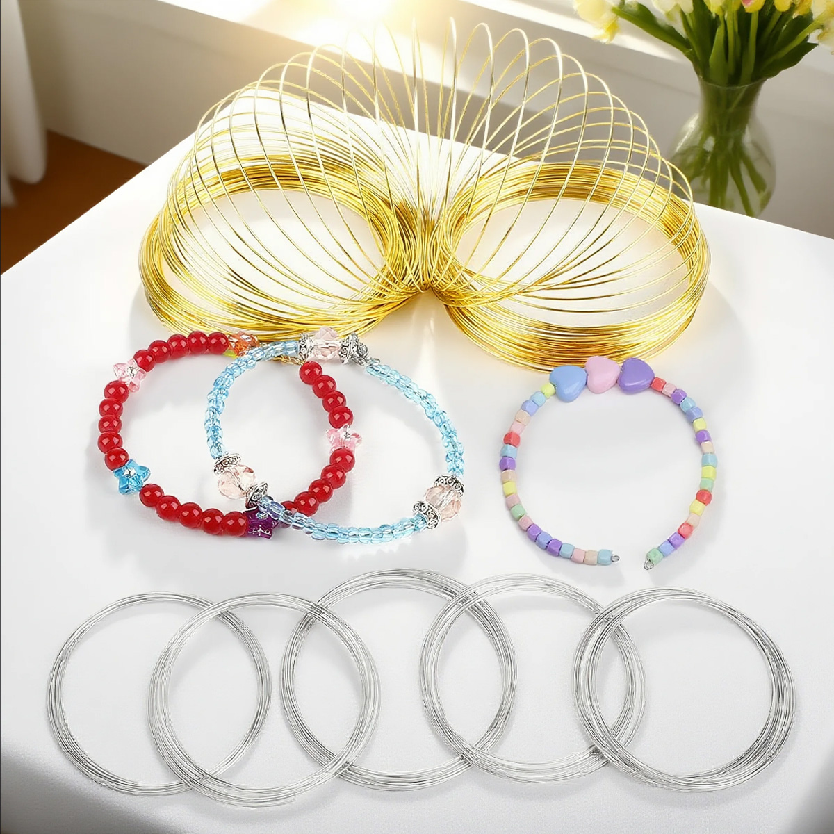Jewelry Making Gold Wire - 0.6mm ステンレス メモリーワイヤー コイル 100ループ ブレスレット