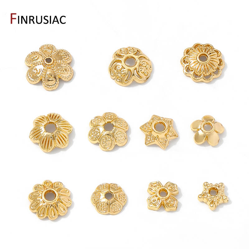 Bead Cap Flower - 14K金メッキ真鍮製丸型フラワービーズキャップ、ジュエリー用エンドキャップ、DIYブレスレットネックレス製作アクセサリー、ジュエリー用材料