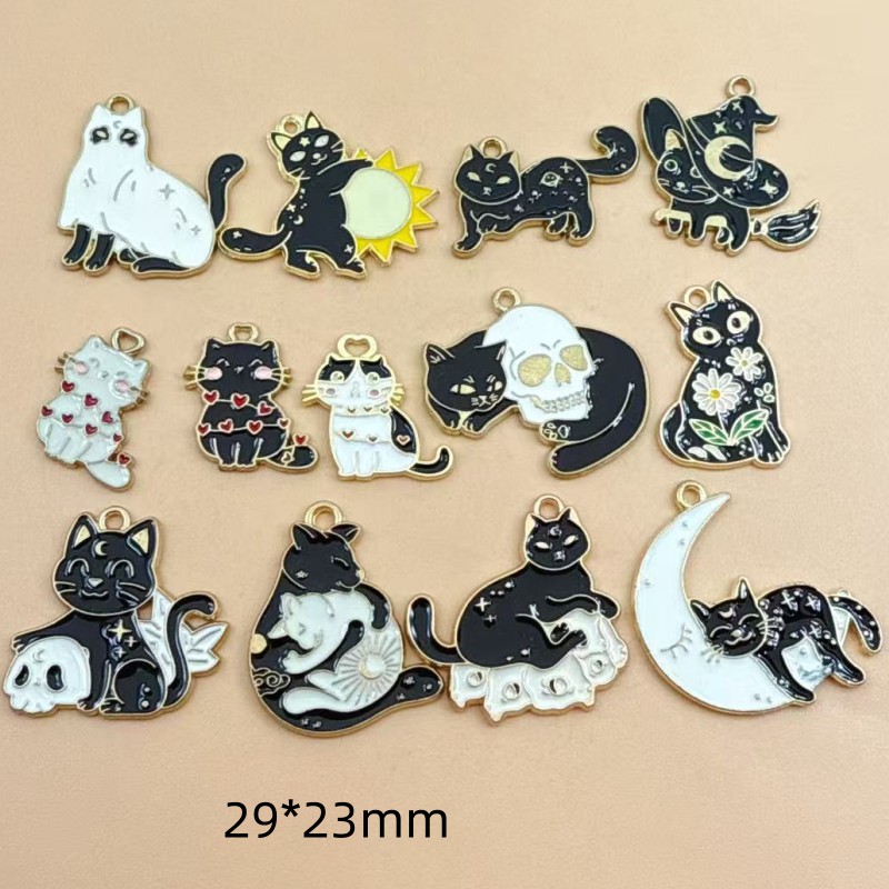 Jewelry Making Charms - 10 個オリジナル合金エナメル黒猫チャームかわいい子猫ペンダントブレスレットイヤリングネックレス Diy ジュエリーメイク用