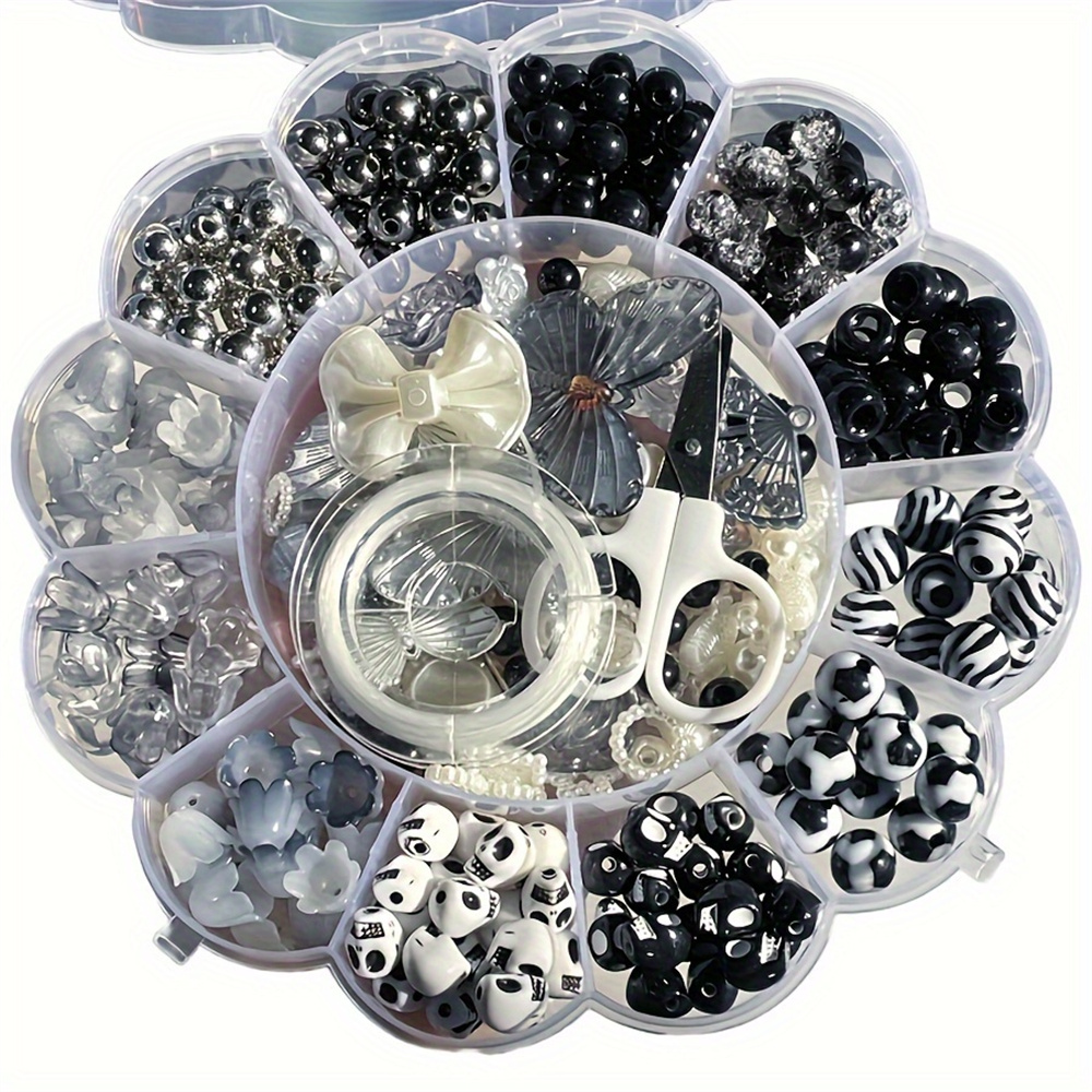 Jewelry Making Box - 13グリッド 120g ランダムフラワーボックスビーズ アクリル製 黒白AB玉 七色玉シリーズ