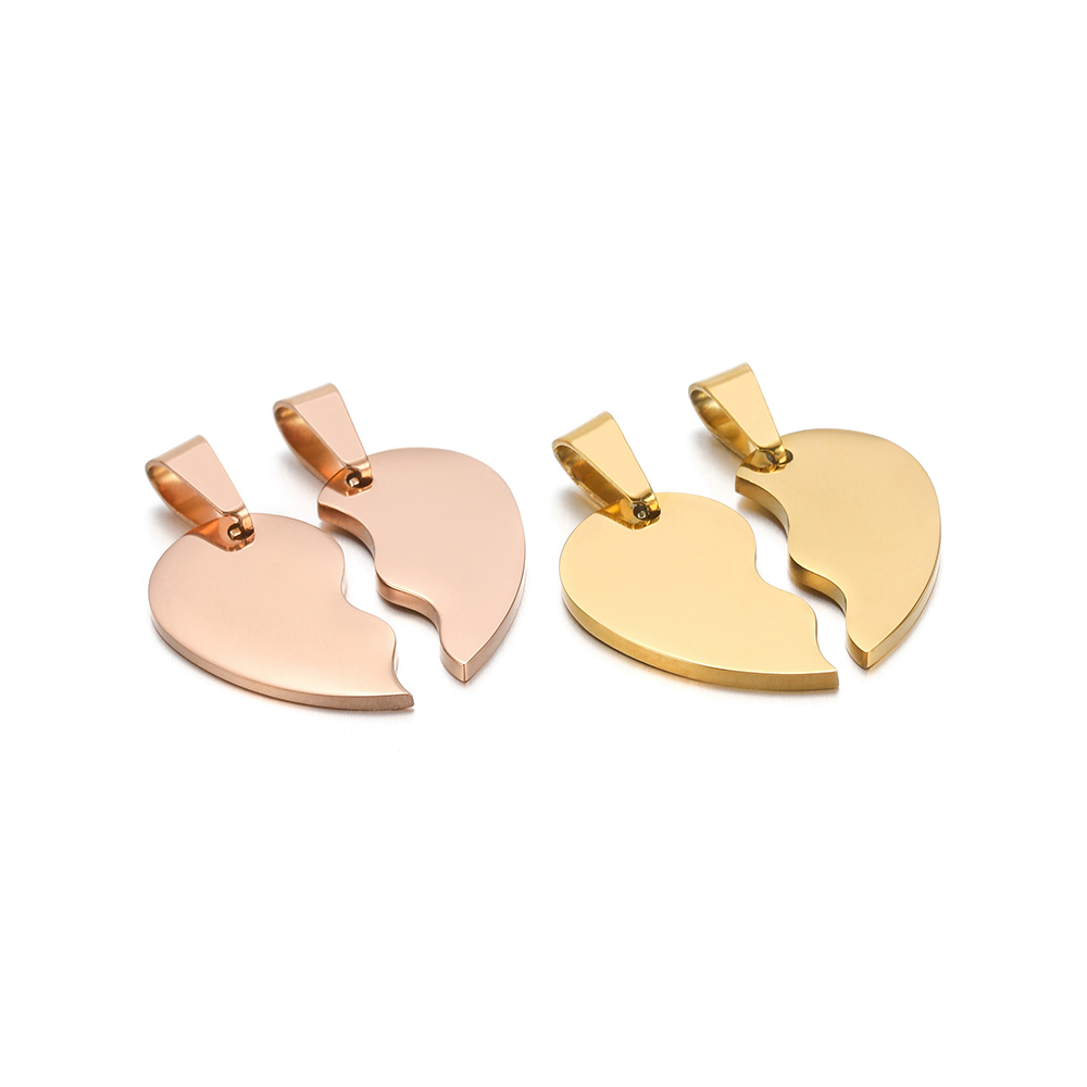 Jewelry Making For Couples - カップルのためのステンレス鋼の壊れた心のブレスレット,チャーム,ゴールドカラー,ファッションペンダント,DIYジュエリー,ネックレス作り用品,1セットあたり2個