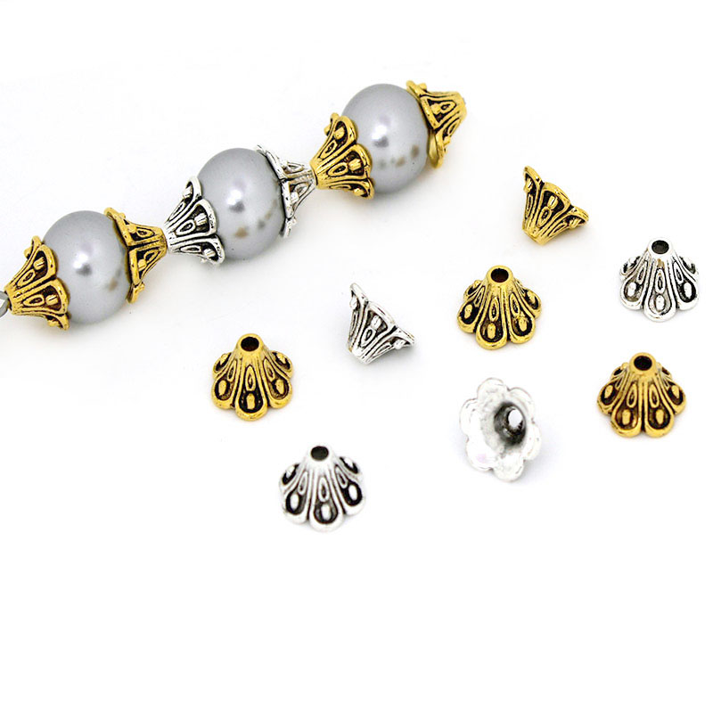 Bead Cap Flower - 30 個ヴィンテージゴールドシルバーフラワービーズキャップルーススペーサービーズジュエリー作成 DIY ブレスレットイヤリング所見アクセサリー