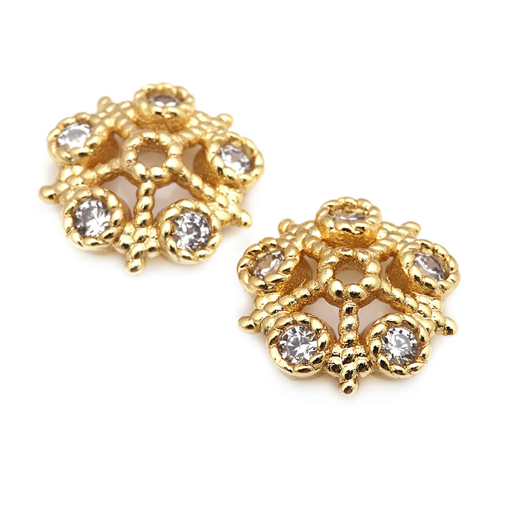 18K ゴールドカラー真鍮とジルコンフラワービーズキャップ高 - Bead Cap Flower のレビューと価格