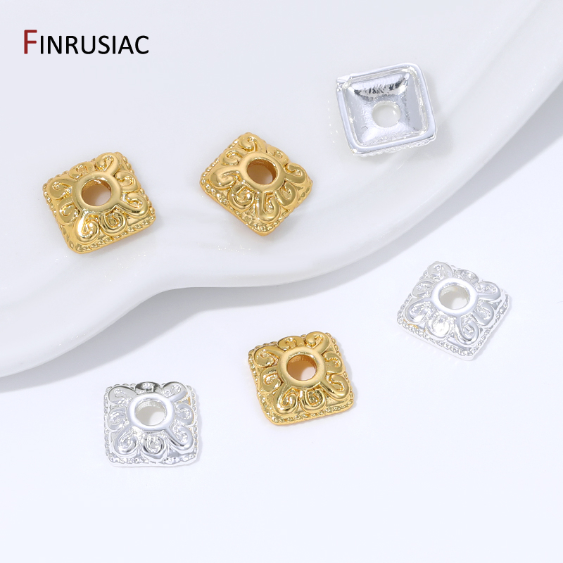 18K金メッキ真鍮製スクエアビーズエンドキャップ（ジュエリー - Bead Cap Flower のレビューと価格