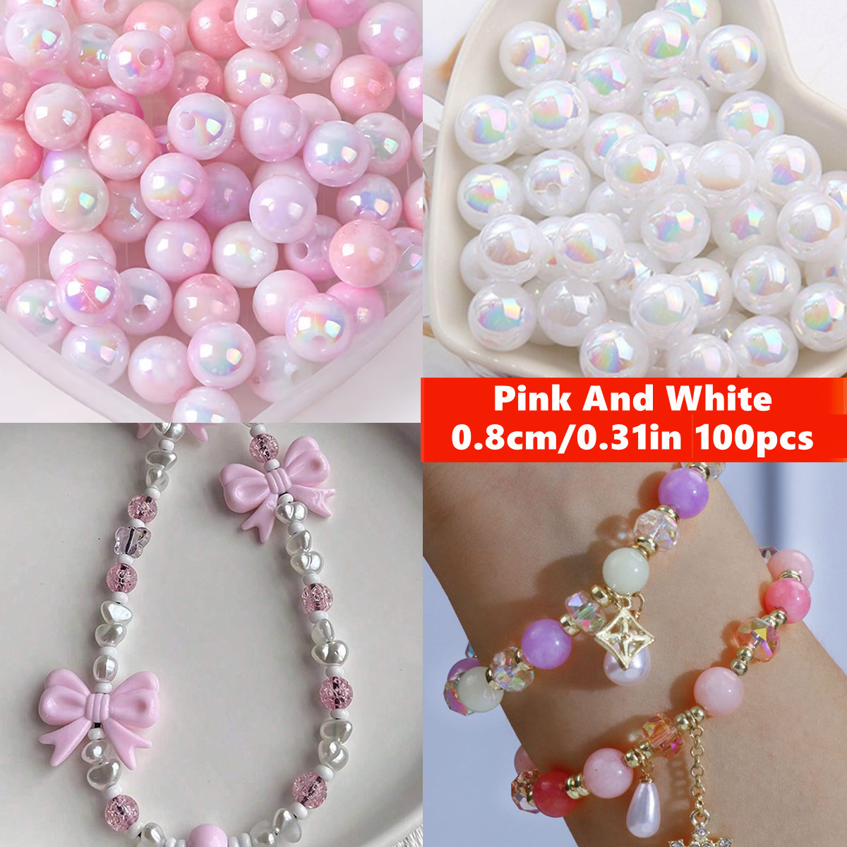 8mm 100個入り ピンク 可愛くて美しい デュアルABカ - Jewelry Making For Couples のレビューと価格