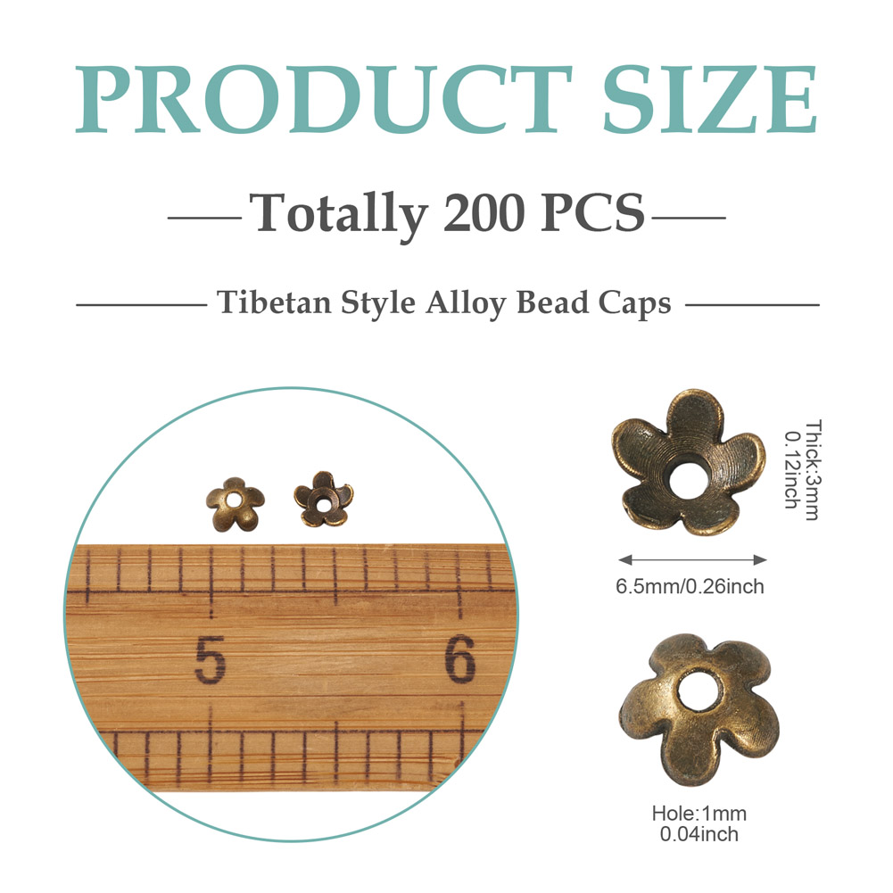 200個入り チベットアンティークブロンズカラー合金フラワー - Bead Cap Flower のレビューと価格