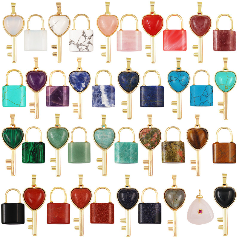 天然半貴石ハートロックキーチャームペンダントセット、アマゾナ - Jewelry Making For Couples のレビューと価格