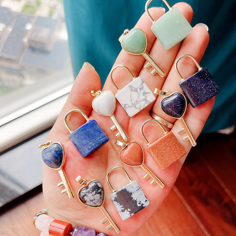 天然半貴石ハートロックキーチャームペンダントセット、アマゾナ - Jewelry Making For Couples のレビューと価格