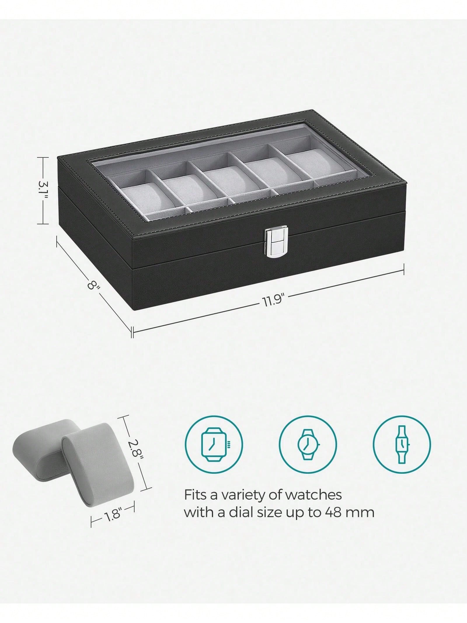 12スロットのロック可能な時計ボックス、ガラス蓋と引き出し付 - Jewelry Making Box のレビューと価格