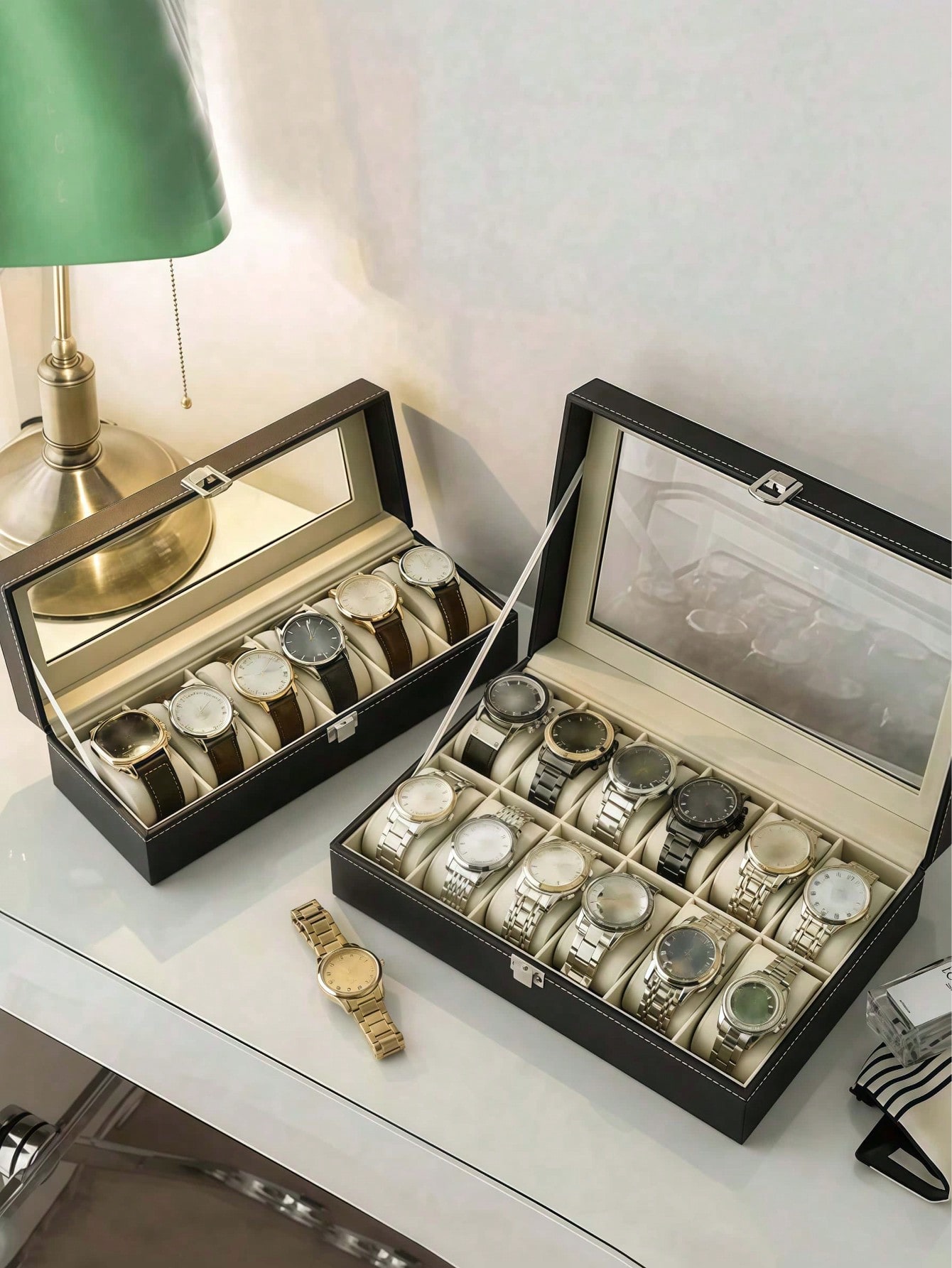ロック付きレザー時計ボックス、大容量時計ディスプレイケース、 - Jewelry Making Box のレビューと価格