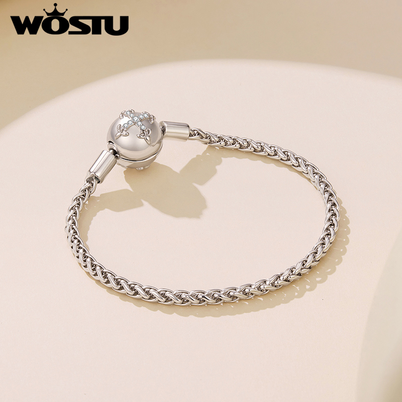 WOSTU プラチナメッキスパークリングジルコンクロスバング - Jewelry Making Singapore のレビューと価格