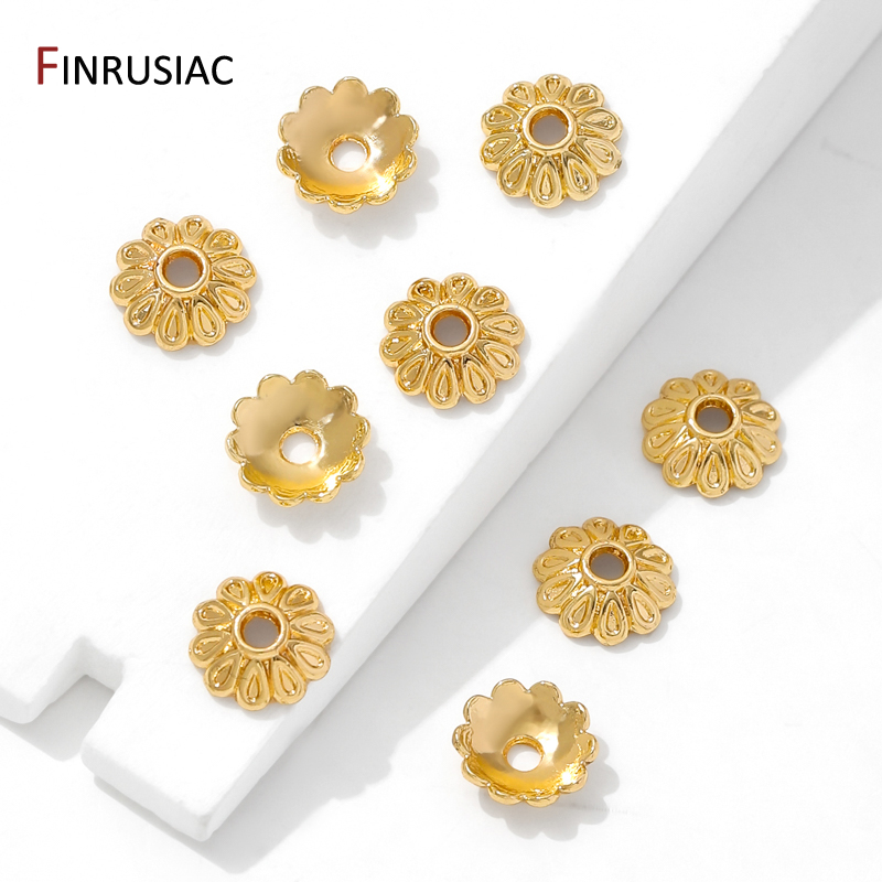 14K金メッキ真鍮製丸型フラワービーズキャップ、ジュエリー用 - Bead Cap Flower のレビューと価格