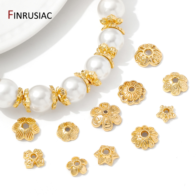 14K金メッキ真鍮製丸型フラワービーズキャップ、ジュエリー用 - Bead Cap Flower のレビューと価格