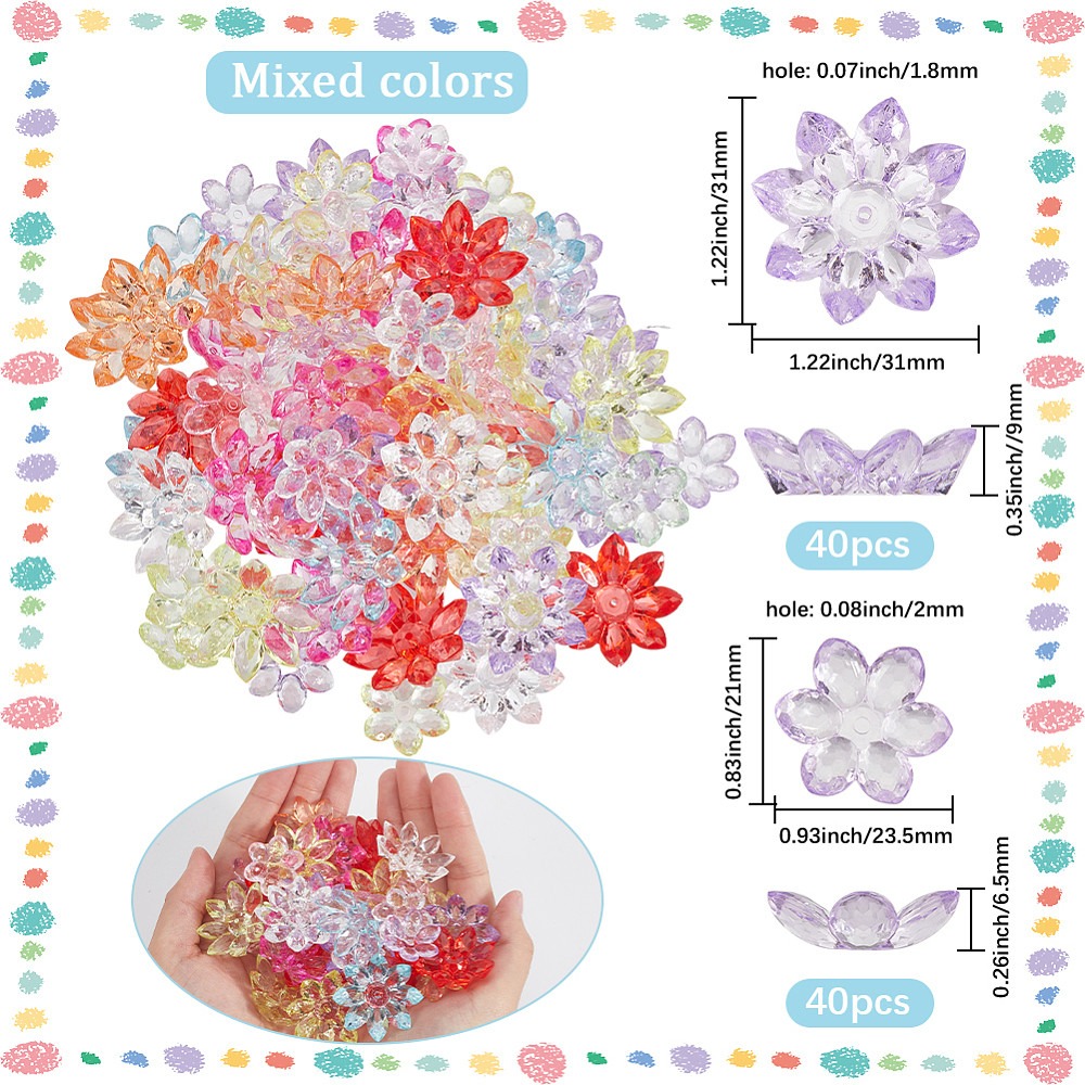 80個 2種類 透明アクリルビーズキャップ フラワー ミック - Bead Cap Flower のレビューと価格